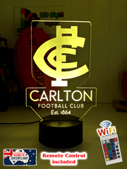 Carlton Blues logo outline 3D LED light glowing in red, blue, green, yellow, purple, white and more