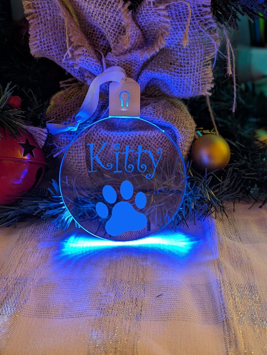 Cat Paw Christmas Personalised Name Bauble LED Hanging Decoration - KustomboxNight Lights & Ambient LightingKustomboxBauble - Standard Size