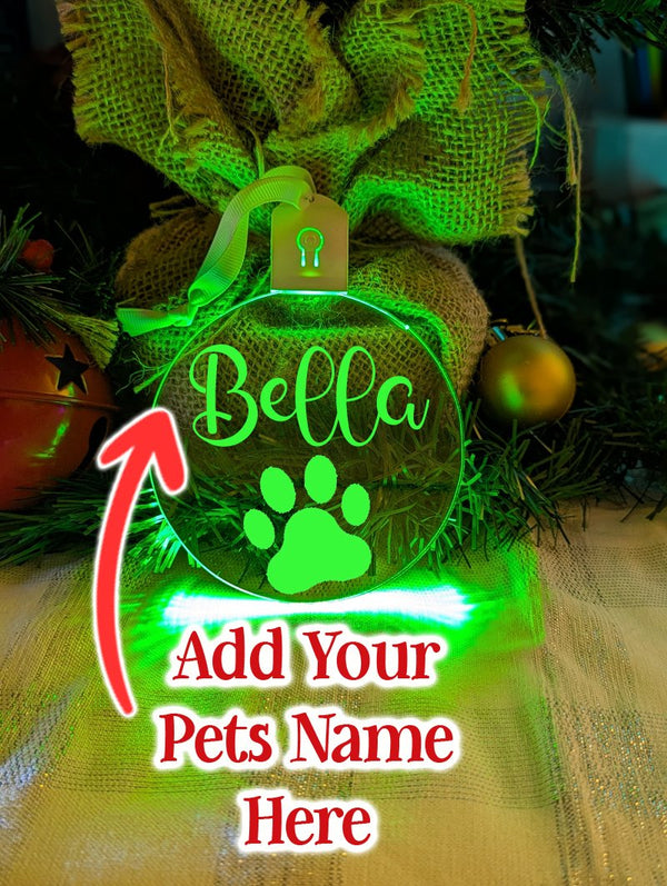 Cat Paw Christmas Personalised Name Bauble LED Hanging Decoration - KustomboxNight Lights & Ambient LightingKustomboxBauble - Standard Size
