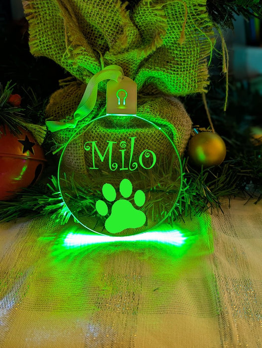 Cat Paw Christmas Personalised Name Bauble LED Hanging Decoration - KustomboxNight Lights & Ambient LightingKustomboxBauble - Standard Size