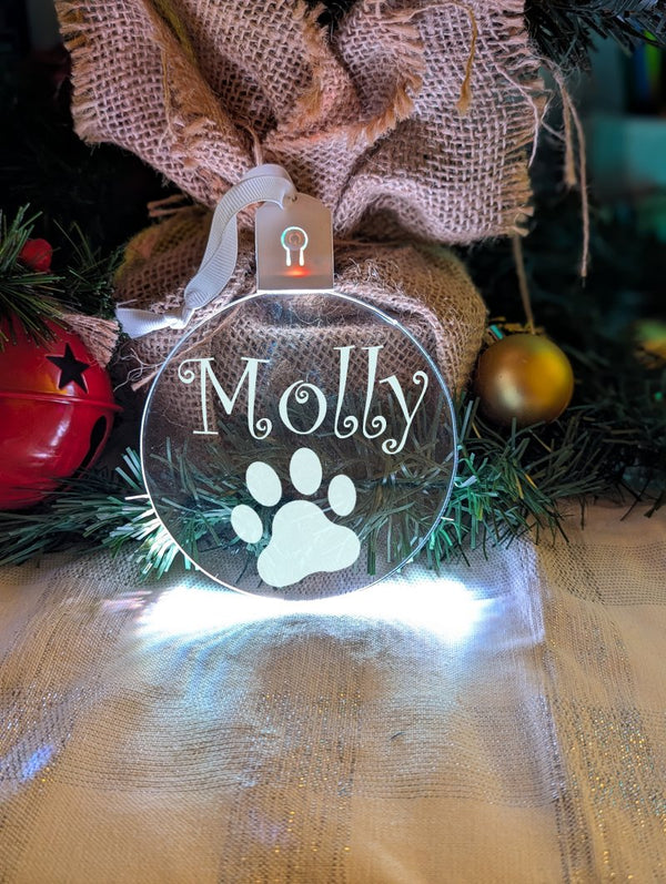 Cat Paw Christmas Personalised Name Bauble LED Hanging Decoration - KustomboxNight Lights & Ambient LightingKustomboxBauble - Standard Size