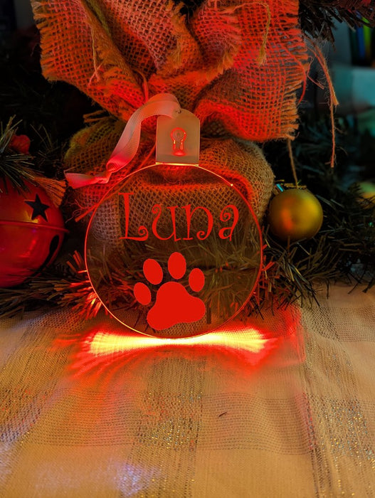 Cat Paw Christmas Personalised Name Bauble LED Hanging Decoration - KustomboxNight Lights & Ambient LightingKustomboxBauble - Standard Size
