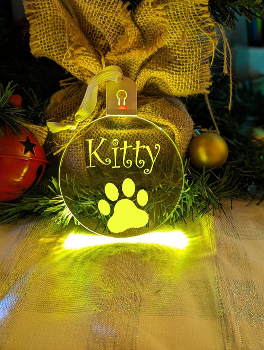 Cat Paw Christmas Personalised Name Bauble LED Hanging Decoration - KustomboxNight Lights & Ambient LightingKustomboxBauble - Standard Size