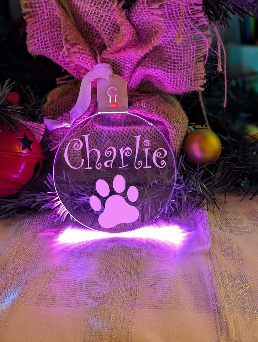 Cat Paw Christmas Personalised Name Bauble LED Hanging Decoration - KustomboxNight Lights & Ambient LightingKustomboxBauble - Standard Size