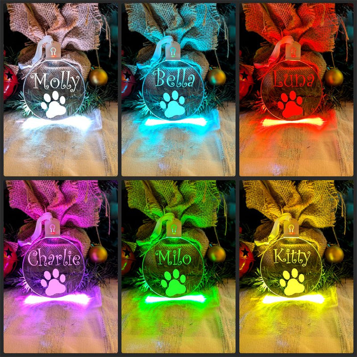 Cat Paw Christmas Personalised Name Bauble LED Hanging Decoration - KustomboxNight Lights & Ambient LightingKustomboxBauble - Standard Size