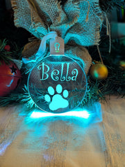 Cat Paw Christmas Personalised Name Bauble LED Hanging Decoration - KustomboxNight Lights & Ambient LightingKustomboxBauble - Standard Size