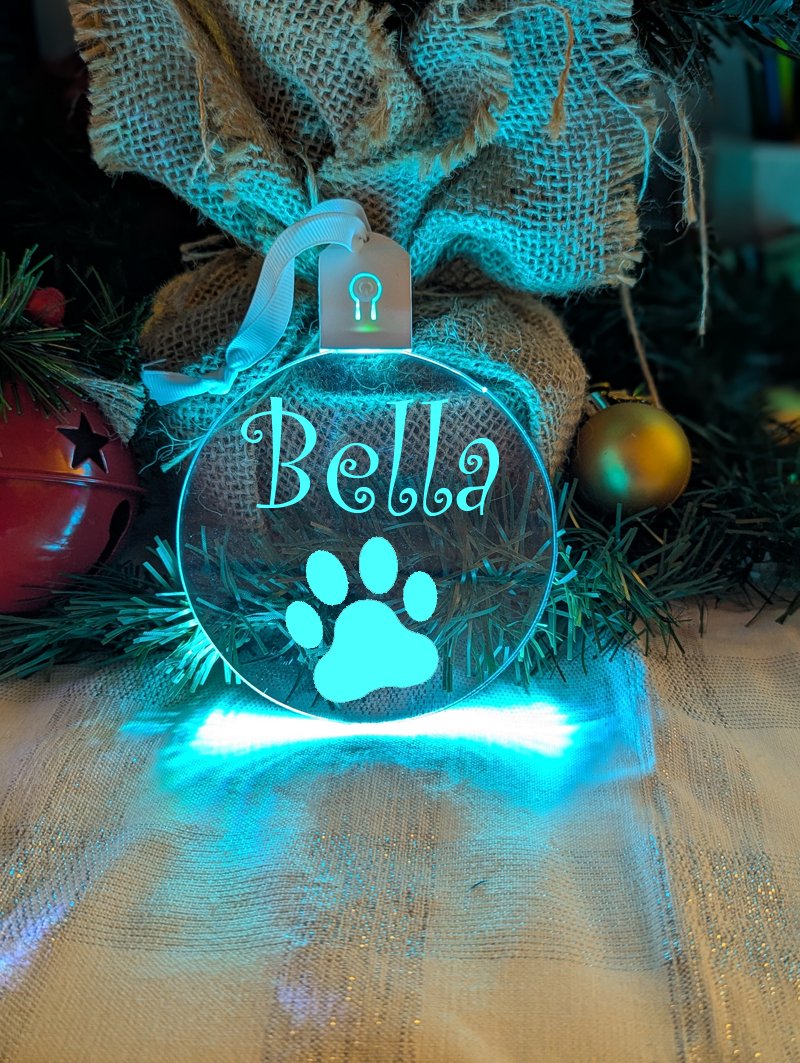 Cat Paw Christmas Personalised Name Bauble LED Hanging Decoration - KustomboxNight Lights & Ambient LightingKustomboxBauble - Standard Size