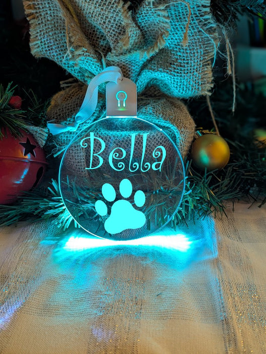 Cat Paw Christmas Personalised Name Bauble LED Hanging Decoration - KustomboxNight Lights & Ambient LightingKustomboxBauble - Standard Size