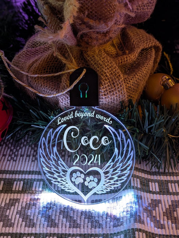 Cat Paws Bauble Angel Wings Memorial LED Hanging Christmas Decoration - KustomboxNight Lights & Ambient LightingKustomboxBauble - Standard Size