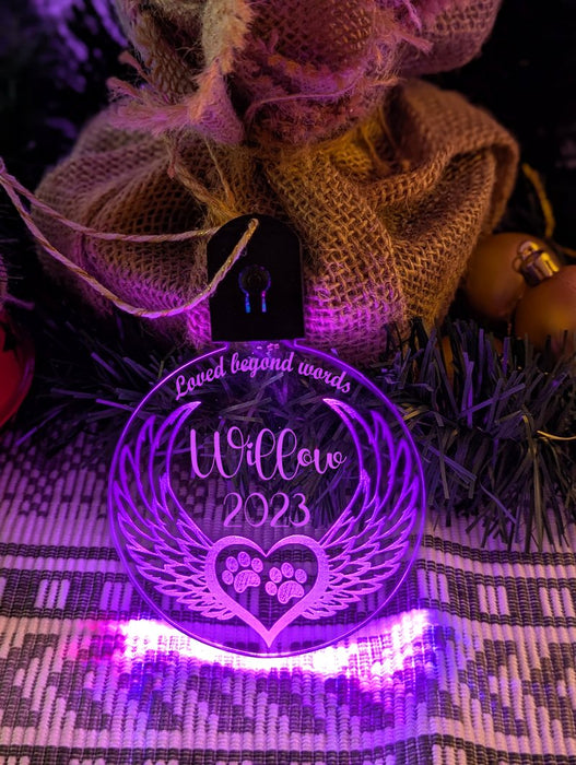 Cat Paws Bauble Angel Wings Memorial LED Hanging Christmas Decoration - KustomboxNight Lights & Ambient LightingKustomboxBauble - Standard Size