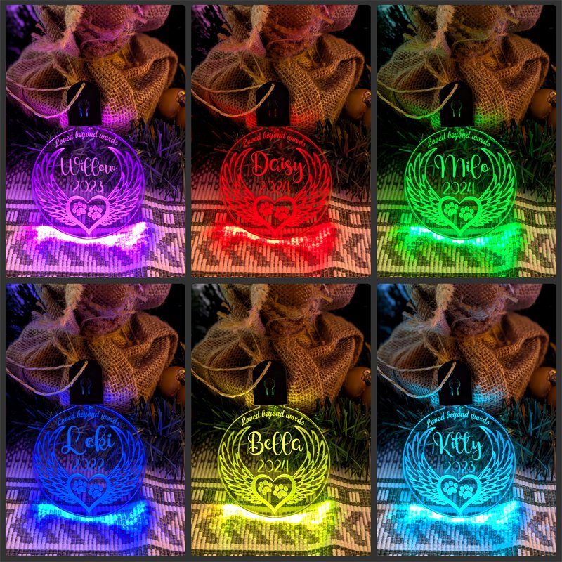 Cat Paws Bauble Angel Wings Memorial LED Hanging Christmas Decoration - KustomboxNight Lights & Ambient LightingKustomboxBauble - Standard Size