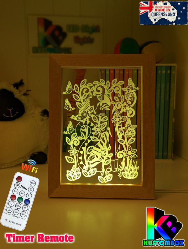 Cats in Flowers Personalised Name Timber Picture Frame USB 3D LED Night Light Lamp - KustomboxNight Lights & Ambient LightingKustomboxTimber Frame Light
