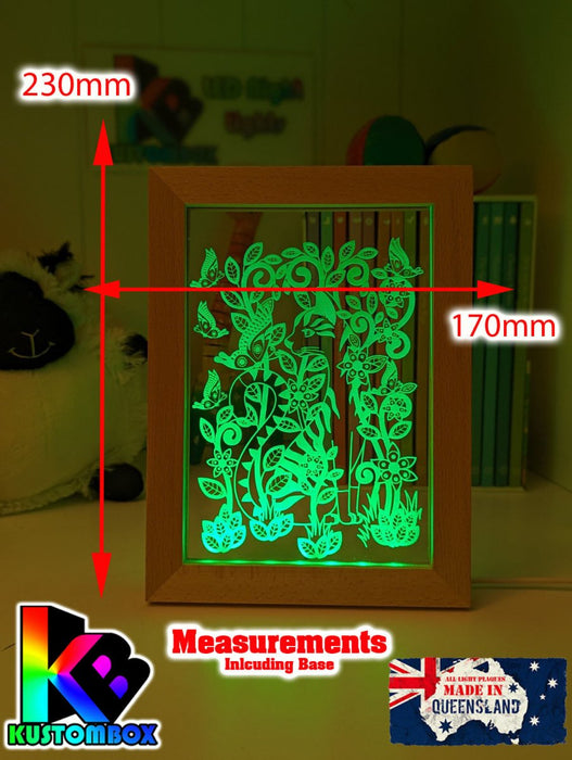 Cats in Flowers Personalised Name Timber Picture Frame USB 3D LED Night Light Lamp - KustomboxNight Lights & Ambient LightingKustomboxTimber Frame Light