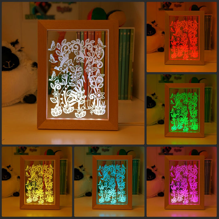 Cats in Flowers Personalised Name Timber Picture Frame USB 3D LED Night Light Lamp - KustomboxNight Lights & Ambient LightingKustomboxTimber Frame Light