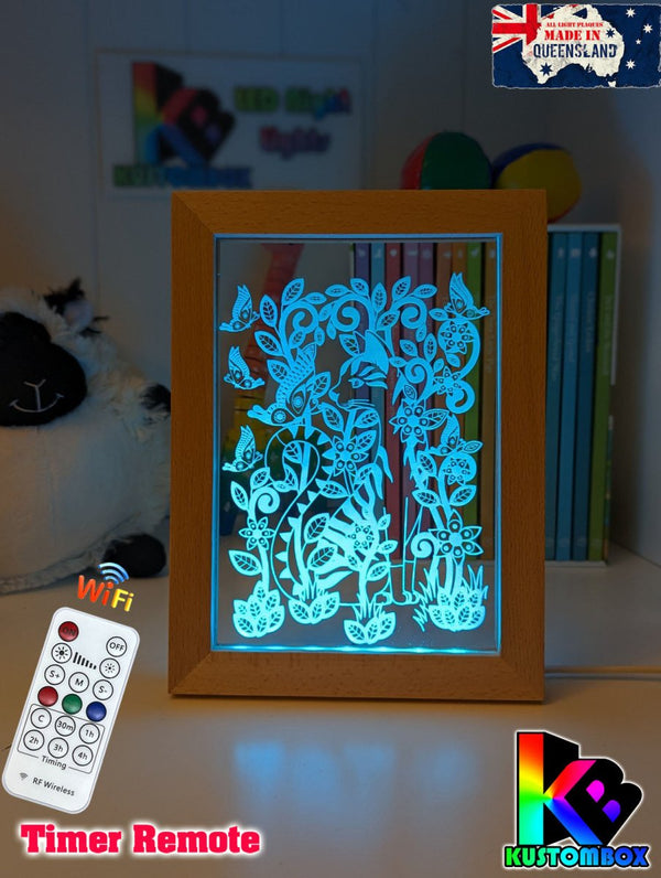 Cats in Flowers Personalised Name Timber Picture Frame USB 3D LED Night Light Lamp - KustomboxNight Lights & Ambient LightingKustomboxTimber Frame Light
