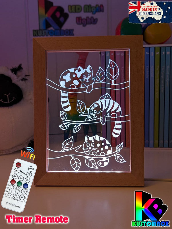 Cats Laying in Trees Personalised Name Timber Picture Frame USB 3D LED Night Light Lamp - KustomboxNight Lights & Ambient LightingKustomboxTimber Frame Light