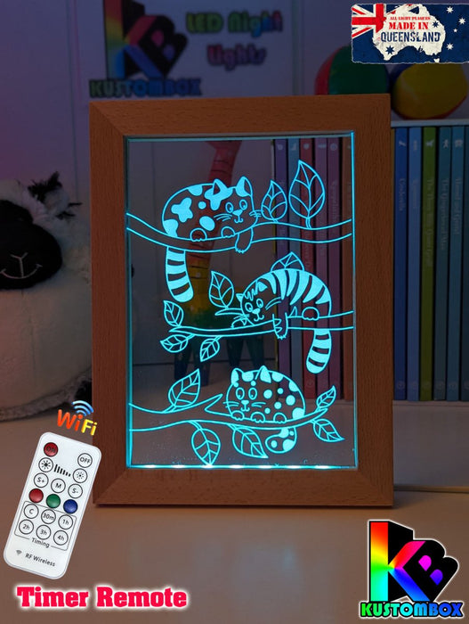 Cats Laying in Trees Personalised Name Timber Picture Frame USB 3D LED Night Light Lamp - KustomboxNight Lights & Ambient LightingKustomboxTimber Frame Light
