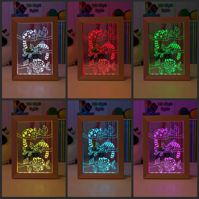 Cats Laying in Trees Personalised Name Timber Picture Frame USB 3D LED Night Light Lamp - KustomboxNight Lights & Ambient LightingKustomboxTimber Frame Light