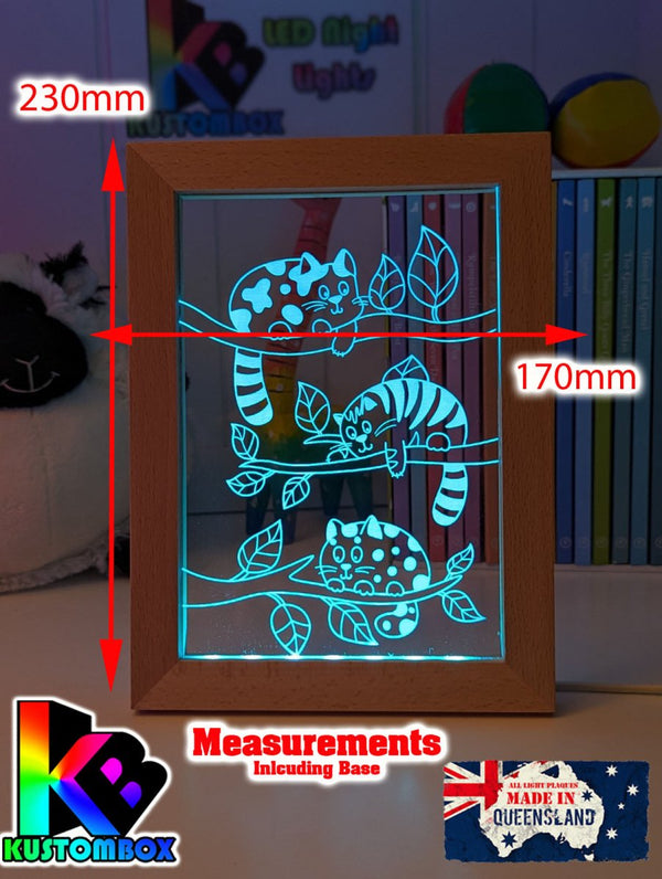 Cats Laying in Trees Personalised Name Timber Picture Frame USB 3D LED Night Light Lamp - KustomboxNight Lights & Ambient LightingKustomboxTimber Frame Light