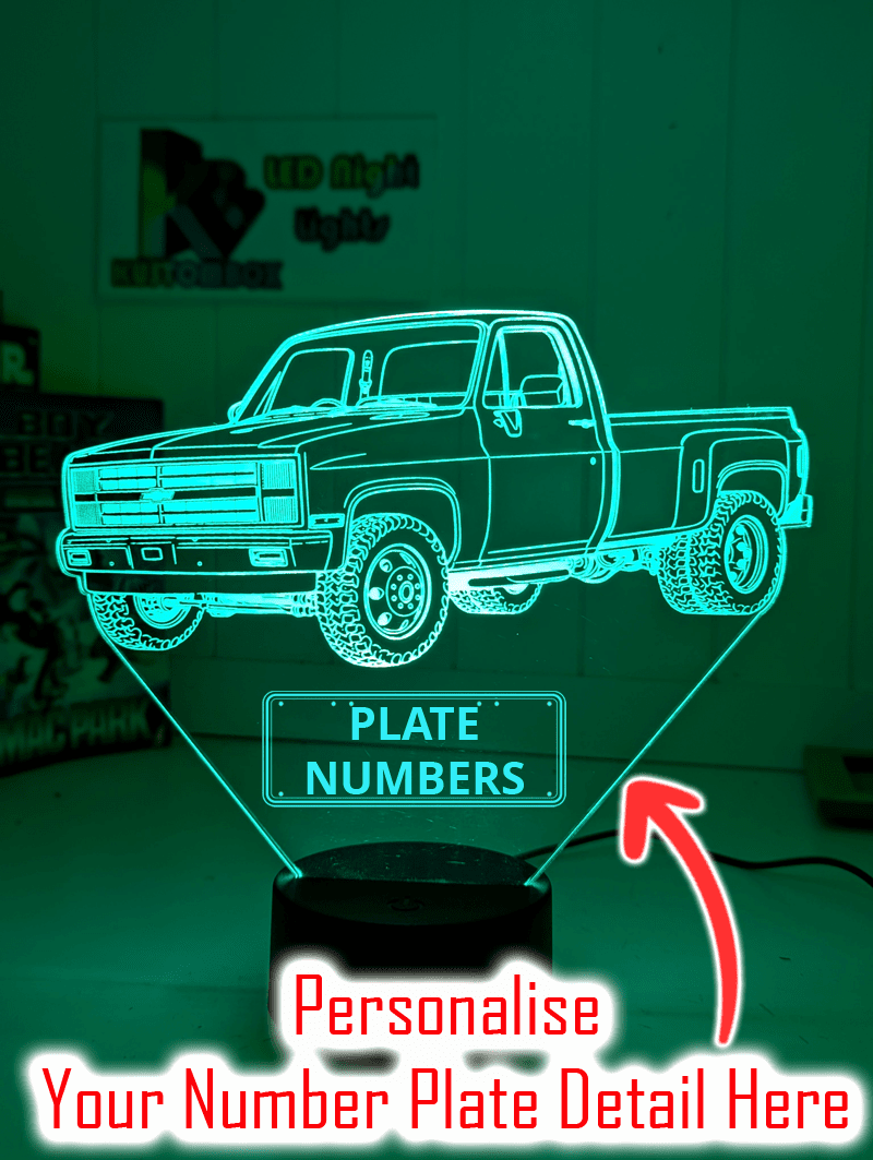 Chevy C10 1984 Dually 3D LED Night Light Custom Name Classic Truck Acrylic Lamp - KustomboxNight Lights & Ambient LightingKustomboxStandard Size - No Personalisation