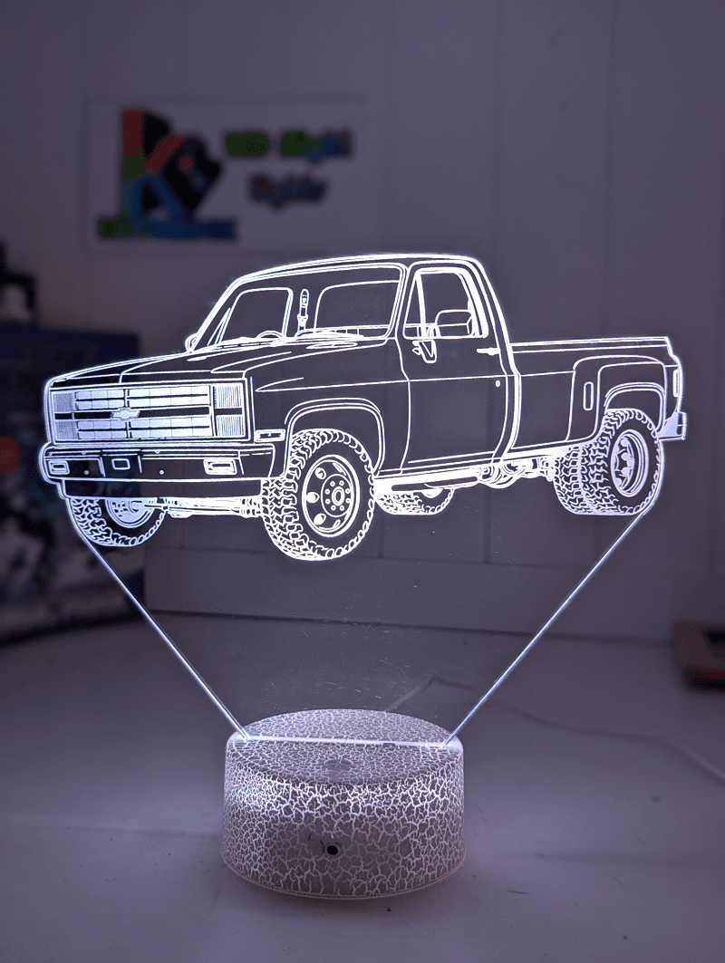 Chevy C10 1984 Dually 3D LED Night Light Custom Name Classic Truck Acrylic Lamp - KustomboxNight Lights & Ambient LightingKustomboxStandard Size - No Personalisation