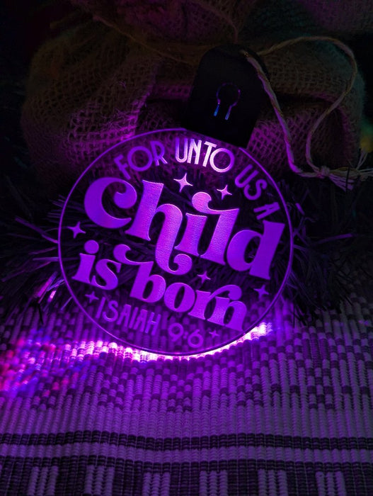 Child is Born ISAIAIH 9:6 Christmas Tree Bauble 3d LED Light Decoration - KustomboxNight Lights & Ambient LightingKustomboxBauble - Standard Size