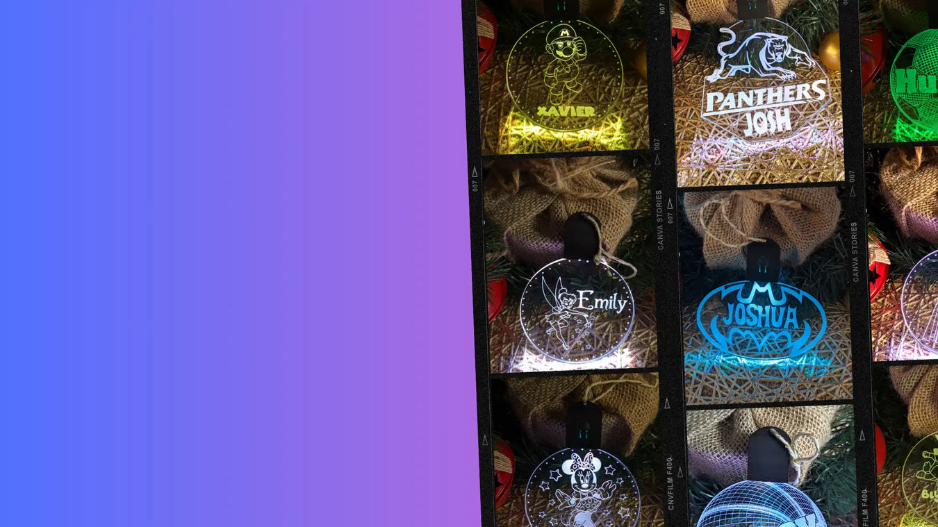 Personalized LED baubles with engraved names 7 colours rechargeable
