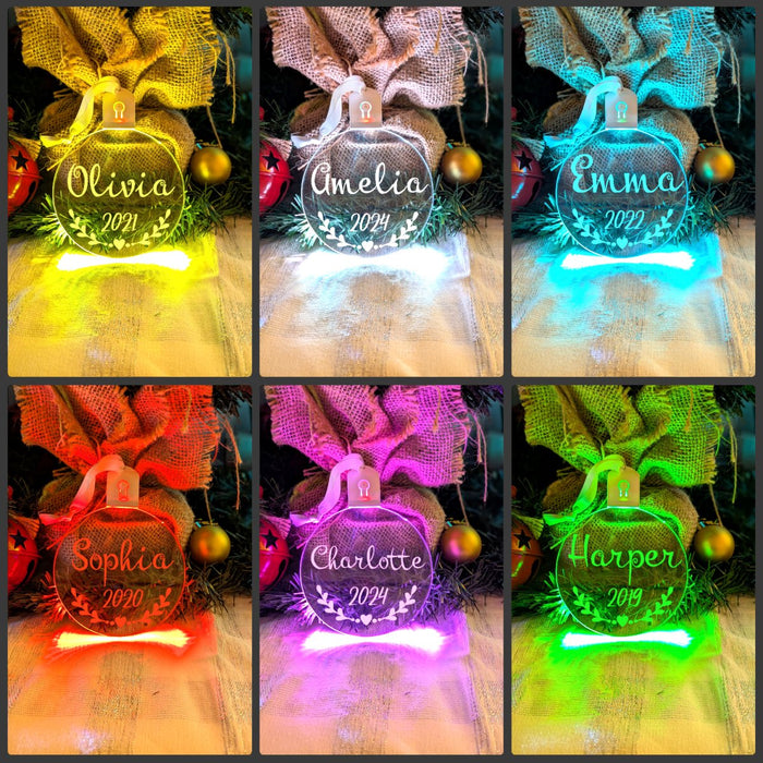 Christmas Personalised Name Bauble LED Light Up Hanging Decoration - KustomboxNight Lights & Ambient LightingKustomboxBauble - Standard Size