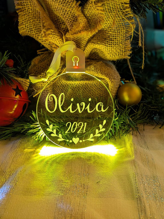 Christmas Personalised Name Bauble LED Light Up Hanging Decoration - KustomboxNight Lights & Ambient LightingKustomboxBauble - Standard Size