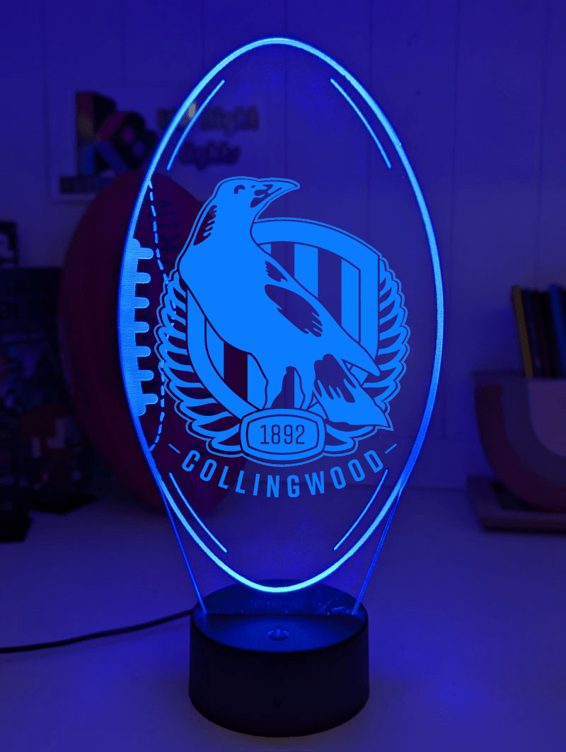 Collingwood Magpies 3D LED lamp with custom name and 16-colour glow.
