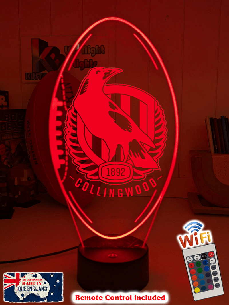Collingwood Magpies 3D LED night lamp in gift box – perfect personalised AFL fan gift.