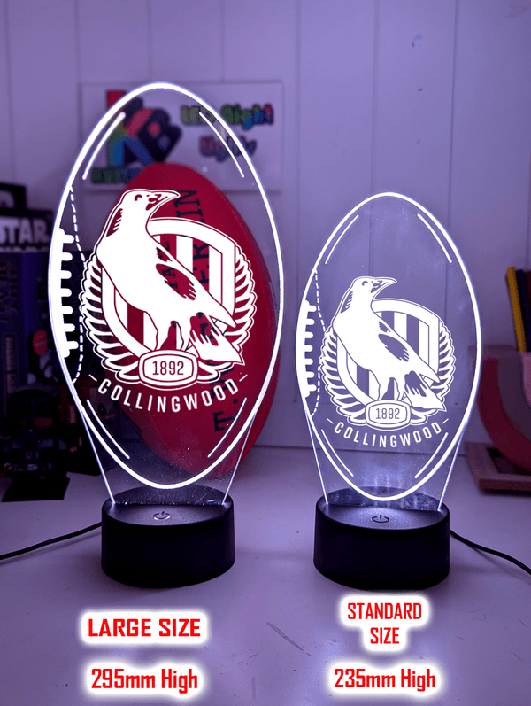 Collingwood Magpies 3D LED light glowing in red, blue, green, yellow, purple, white and more.