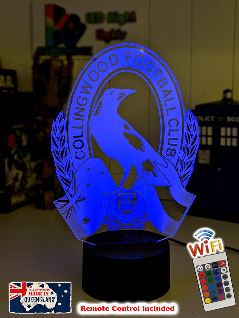 Collingwood Magpies 3D LED Night Light Personalised Name Lamp 16 - Colour Remote - KustomboxNight Lights & Ambient LightingKustomboxStandard Size
