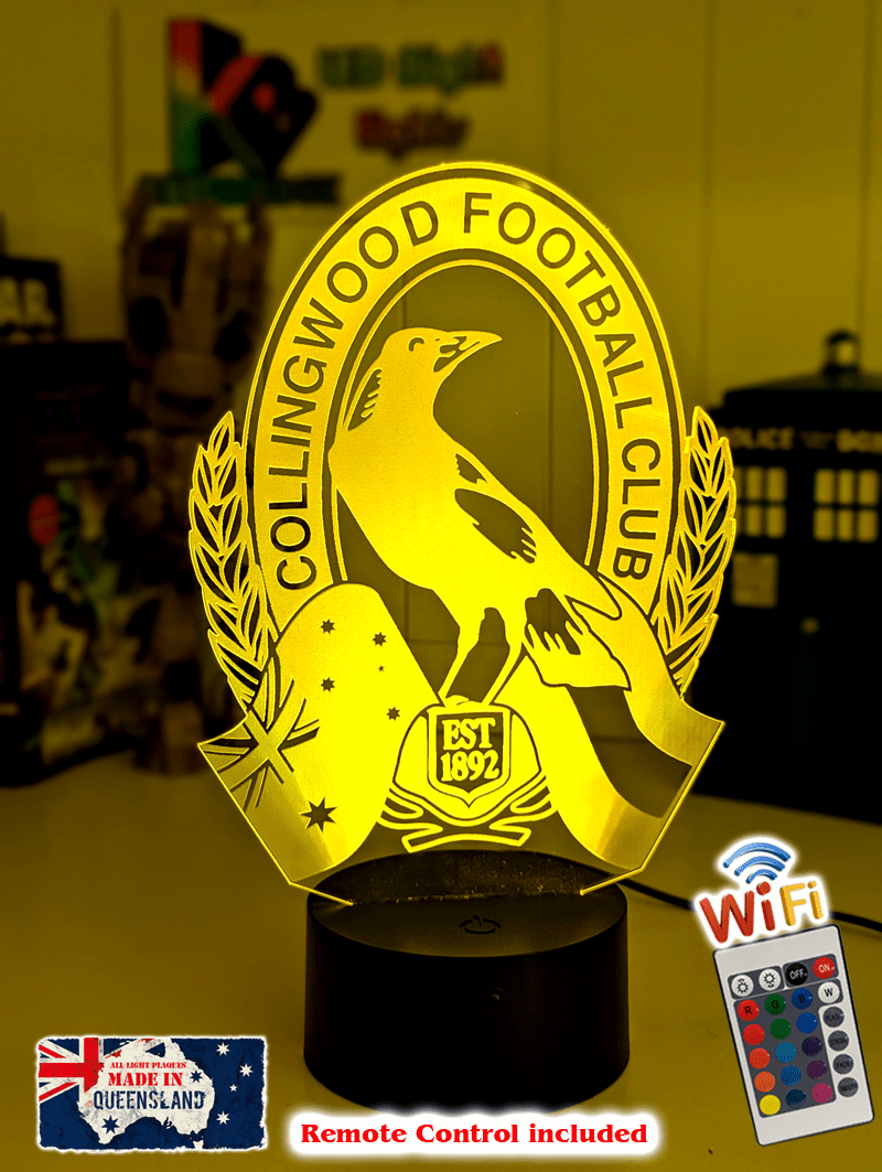 Collingwood Magpies 3D LED Night Light Personalised Name Lamp 16 - Colour Remote - KustomboxNight Lights & Ambient LightingKustomboxStandard Size