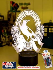 Collingwood Magpies 3D LED Night Light Personalised Name Lamp 16 - Colour Remote - KustomboxNight Lights & Ambient LightingKustomboxStandard Size