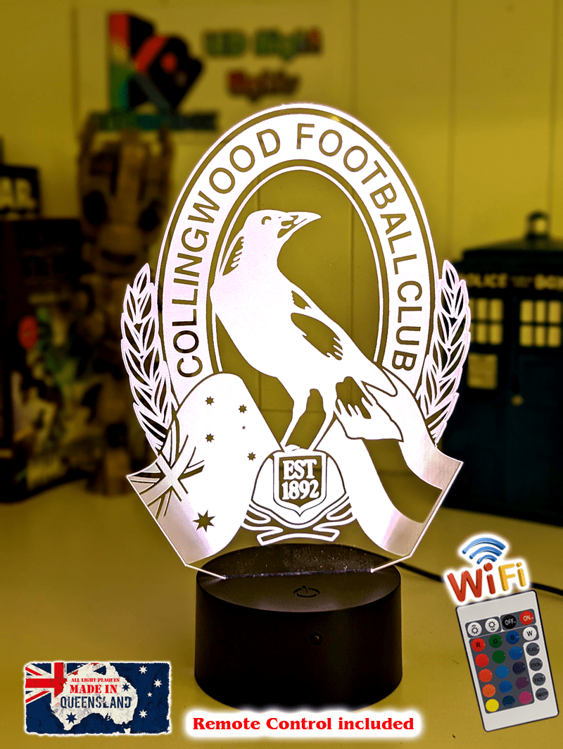 Collingwood Magpies 3D LED Night Light Personalised Name Lamp 16 - Colour Remote - KustomboxNight Lights & Ambient LightingKustomboxStandard Size
