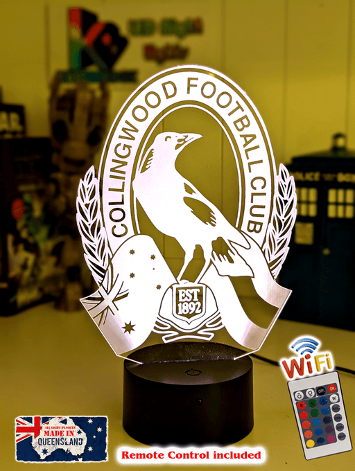 Collingwood Magpies 3D LED Night Light Personalised Name Lamp 16 - Colour Remote - KustomboxNight Lights & Ambient LightingKustomboxStandard Size