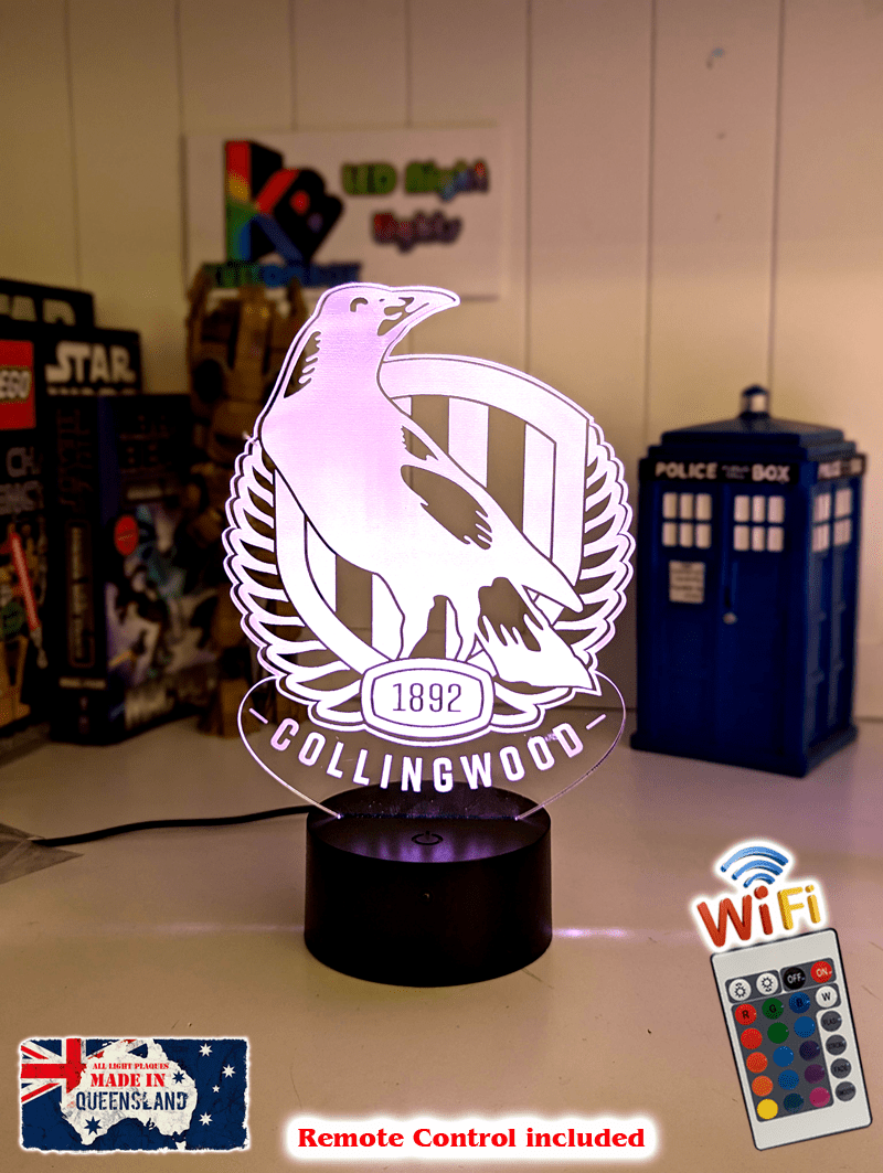 Collingwood Magpies ball shaped LED lamp with 16-colour light modes and remote.