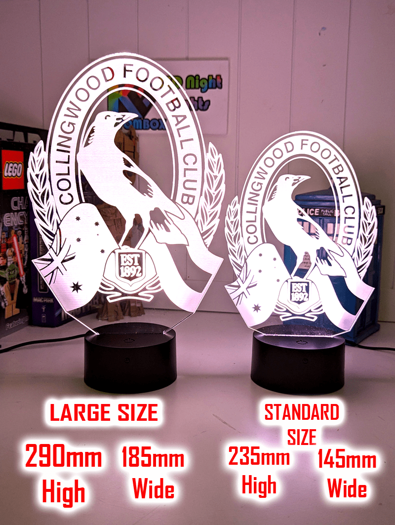 Collingwood Magpies Australian Football Club 3D LED Night Sports Light size chart 