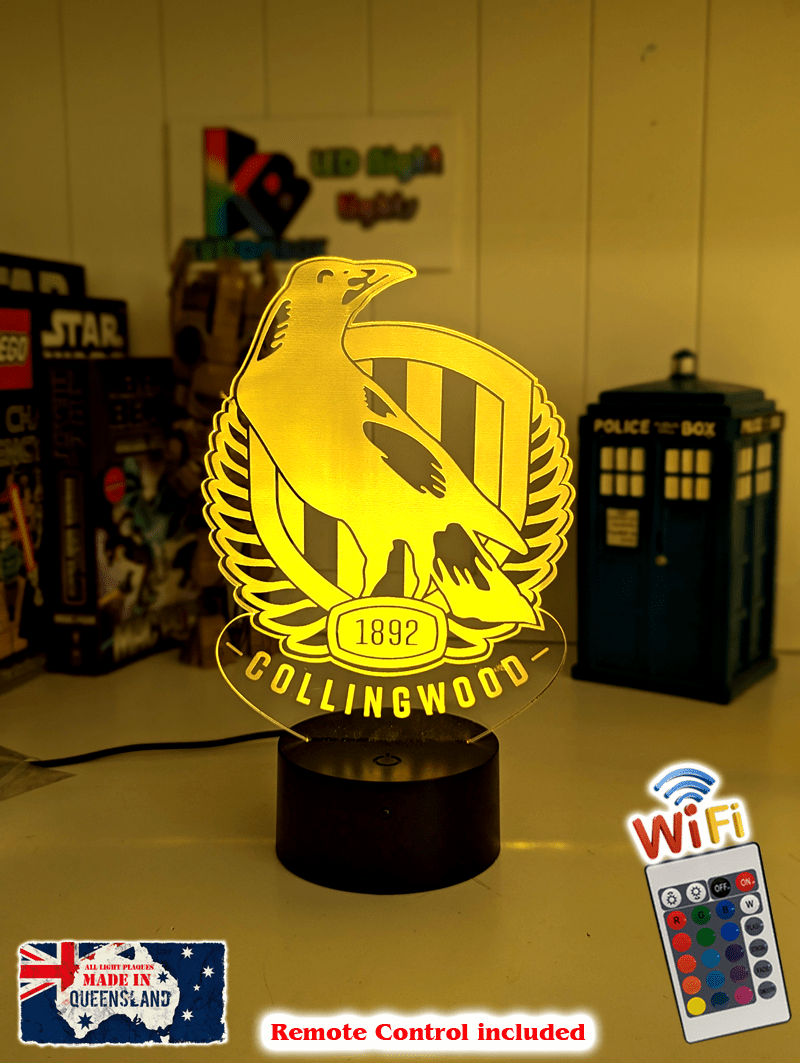 Collingwood Magpies 3D LED ball night light – 16-colour remote lamp for kids, bar or mancave.
