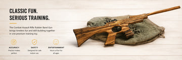 Combat Rifle Wooden Rubber Band Toy Classic Timber Toy Gun