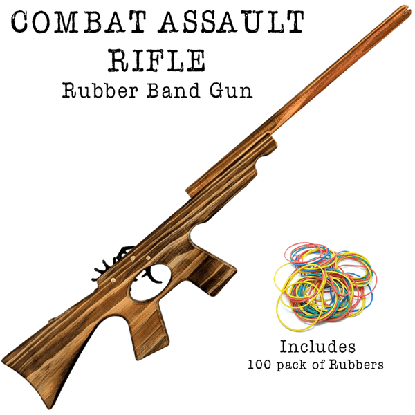 Combat Rifle Gun Rubber Band Timber Launcher Wooden Toy - KustomboxToys & GamesKustombox1 x Machine Rifle
