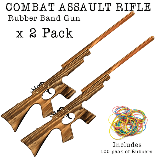 Combat Rifle Gun Rubber Band Timber Launcher Wooden Toy - KustomboxToys & GamesKustombox2 x Machine Rifle Pack