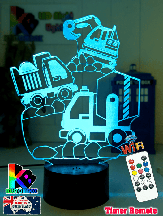 Construction Escavator & Trucks 3D LED Night Light Lamp - KustomboxNight Lights & Ambient LightingKustomboxStandard Size No Name