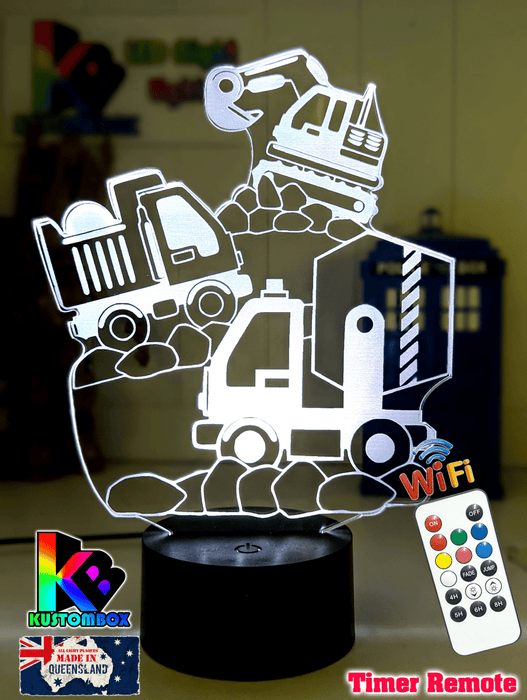 Construction Escavator & Trucks 3D LED Night Light Lamp - KustomboxNight Lights & Ambient LightingKustomboxStandard Size No Name