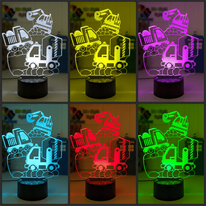 Construction Escavator & Trucks 3D LED Night Light Lamp - KustomboxNight Lights & Ambient LightingKustomboxStandard Size No Name