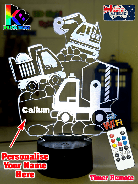 Construction Escavator & Trucks 3D LED Night Light Lamp - KustomboxNight Lights & Ambient LightingKustomboxStandard Size No Name