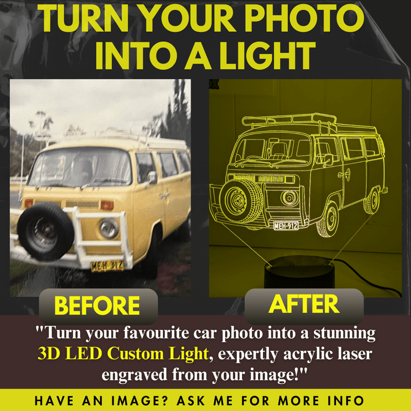 Custom personalised image artwork showing a detailed car illustration with name added for a one of a kind gift