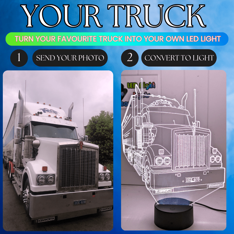 Personalised truck or car themed custom image made to order with individual name, ideal for birthdays or special occasions