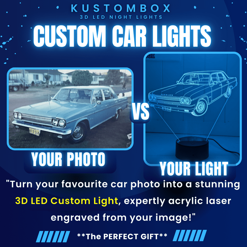 Custom personalised car image artwork made to order with name text, suitable for home office or bedroom decor